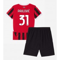 AC Milan Strahinja Pavlovic #31 Koti Peliasu Lasten 2024-25 Lyhythihainen (+ Lyhyet housut)